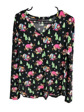 No Boundaries Womens Christmas Sloth Print Shirt Sz XXL Juniors